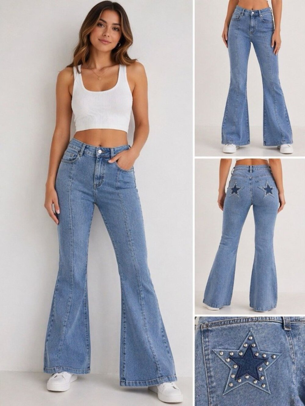 Forever 21 Frankie Studs Flare Jeans Women’s L Blue Star Studded Y2K